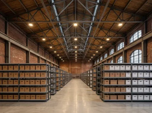 Storage units in facility with high ceilings.